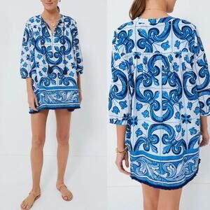 Tuckernuck TNUCK BEACH Capri Blue Majolica Tile Bondi Coverup Sz 3XL